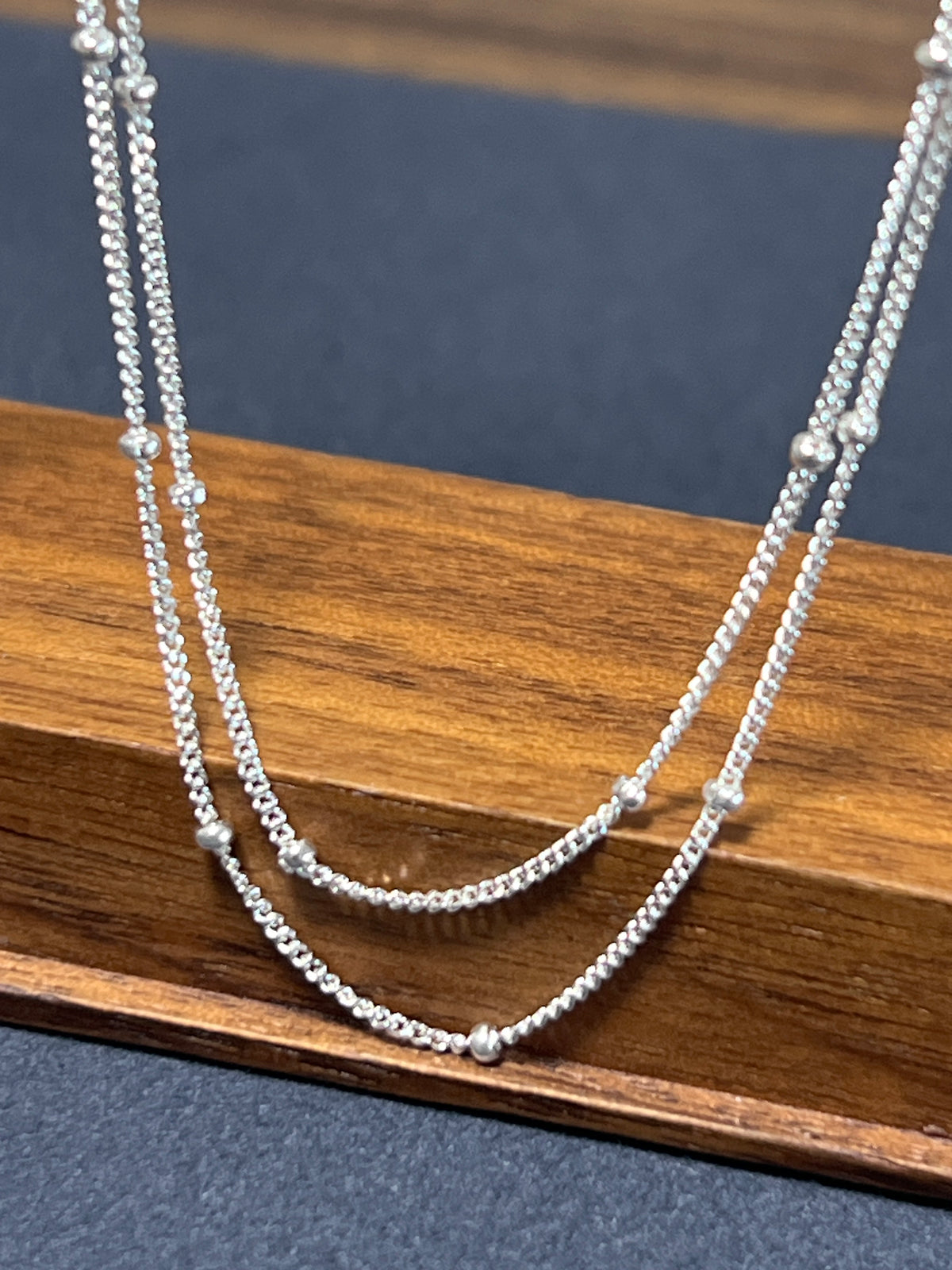 シルバー925 ネックレスチェーン 45cm ステーション 玉1.2mm チェーン1mm